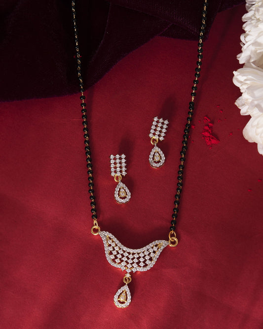 VOJ Gold-Polished Designer AD Mangalsutra Set - Swadesiicart