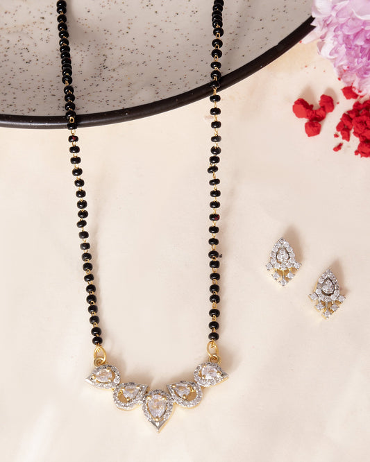 VOJ Gold-Polished Tear Drop Shape AD Mangalsutra Set - Swadesiicart