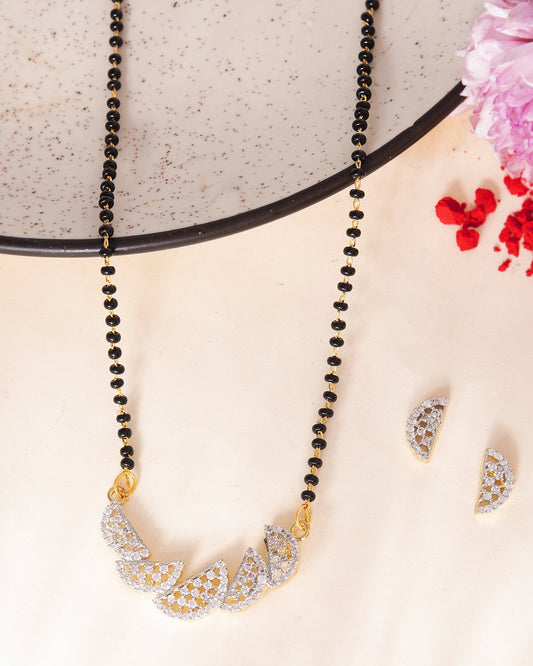 VOJ Gold-Polished Semi Circle Shape AD Mangalsutra Set - Swadesiicart