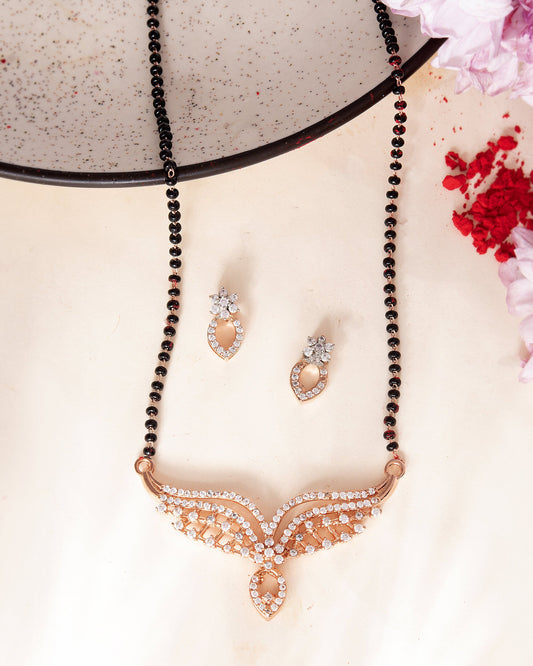 VOJ Rose Gold-Polished Elegent AD Mangalsutra Set - Swadesiicart
