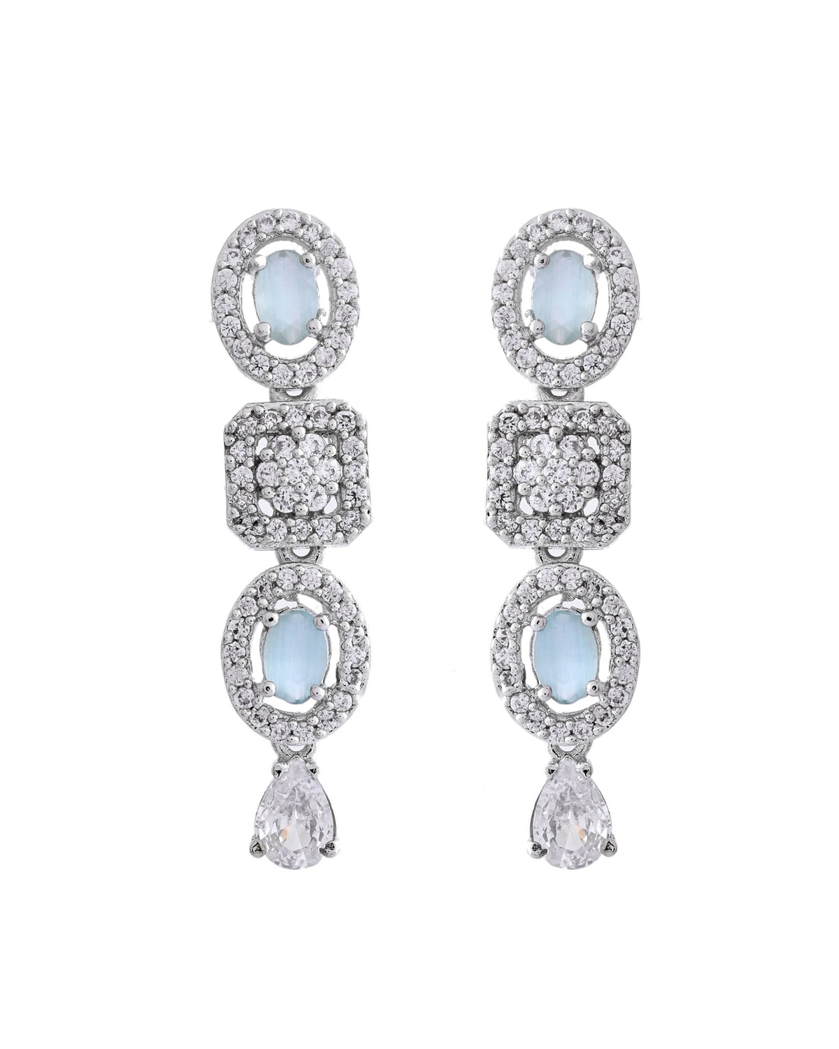 VOJ Silver Plated Mint Green Stone AD Jewellery Set