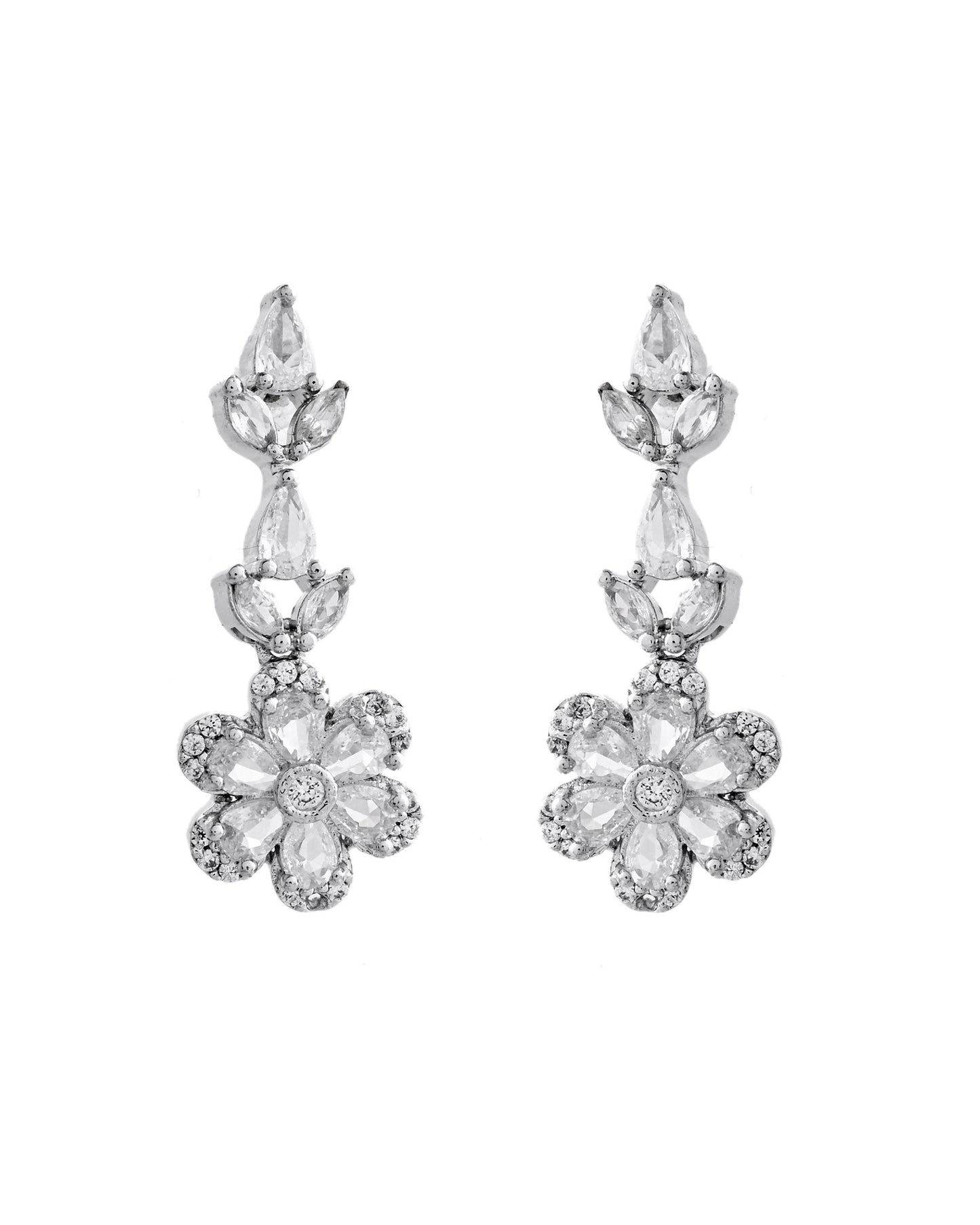 VOJ Silver Plated Floral AD Jewellery Set - Swadesiicart
