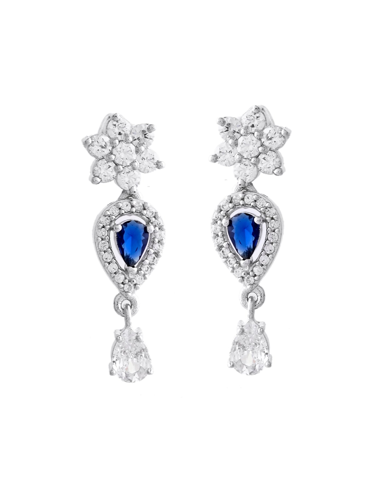 VOJ Silver Plated Dark Stone Tear Drop Shaped AD Jewellery Set - Swadesiicart