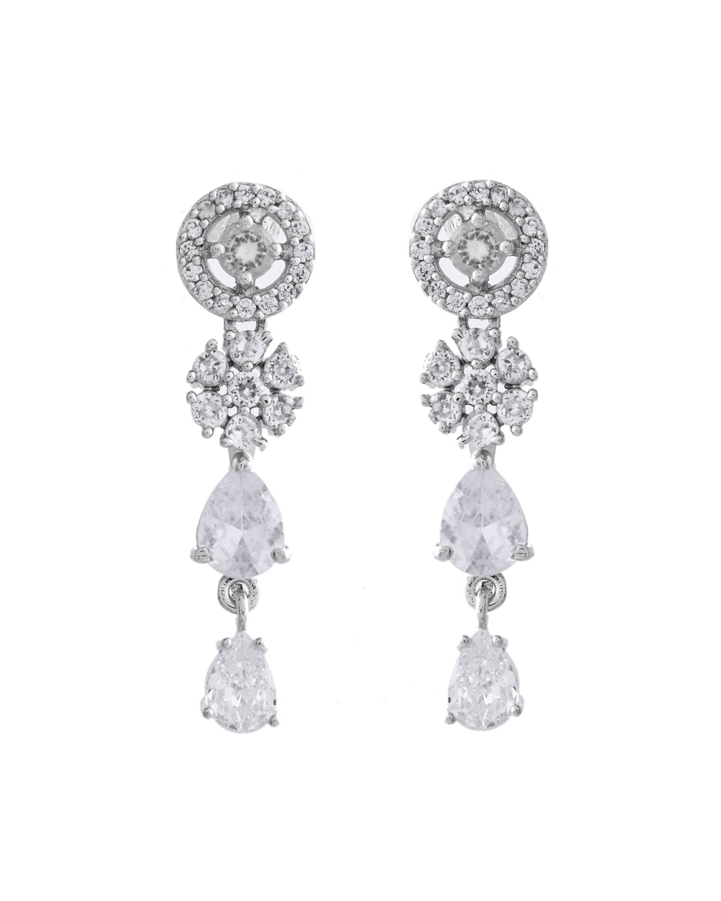 VOJ Silver Plated Floral And Cricular AD Jewellery Set - Swadesiicart