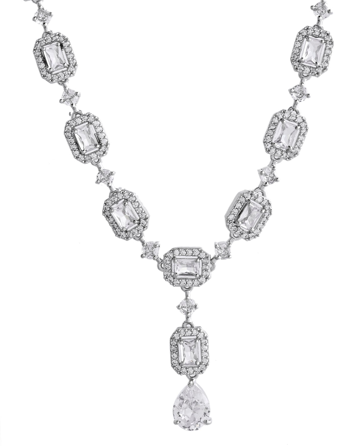 VOJ Silver Plated Geometrical Shaped AD Jewellery Set