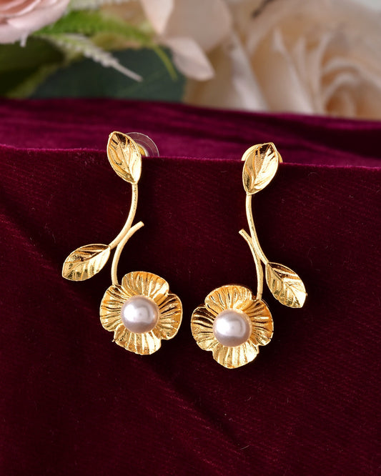 VOJ Gold Toned Floral Shaped Elegent Earrings