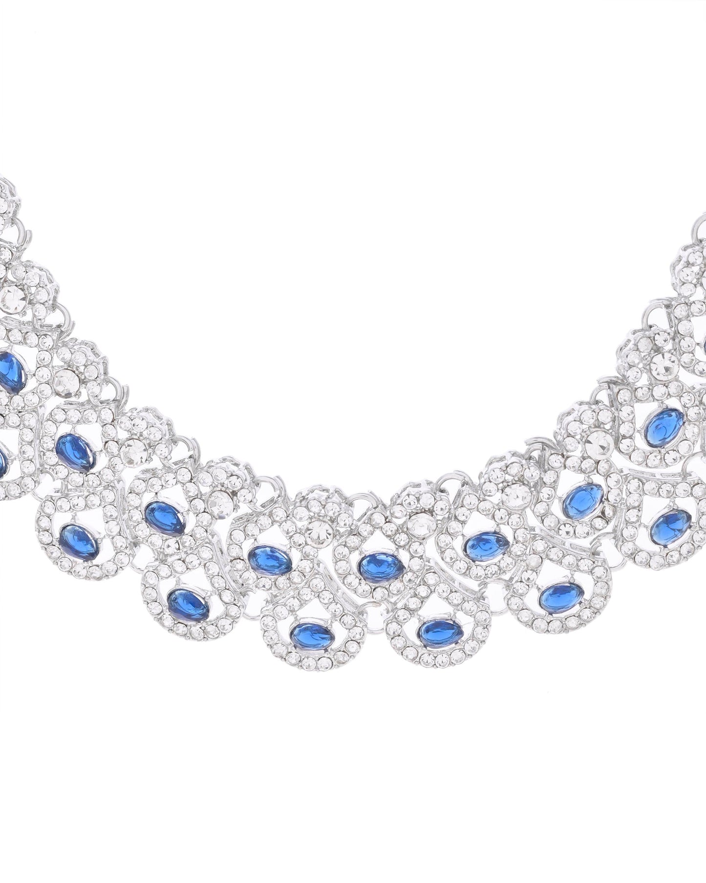 VOJ Silver-Plated Blue AD-Studded Elegent Jewellery Set - Swadesiicart