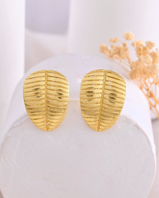 VOJ Gold-Polished Anti Tarnish Leaf Shape Earrings