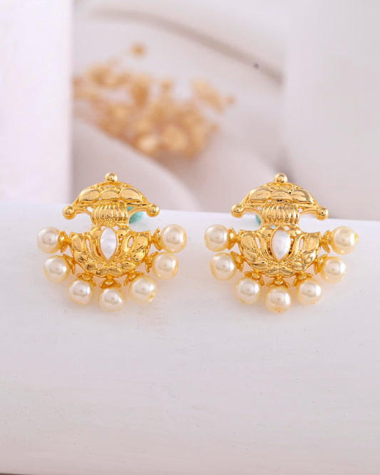 VOJ Gold-Polished Classic Pearl Studded Anti Tarnish Earrings