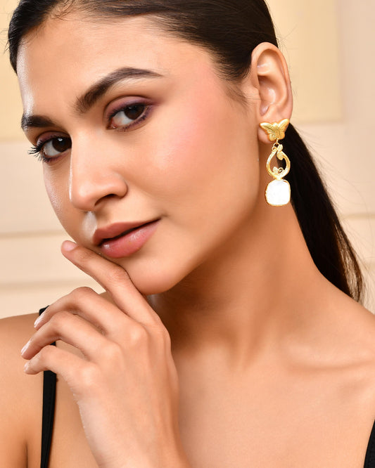 VOJ Gold-Polished Stone Studded Designer Anti Tarnish Earrings
