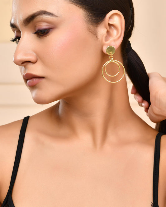VOJ Gold-Polished Anti Tarnish Circle Stud Earrings