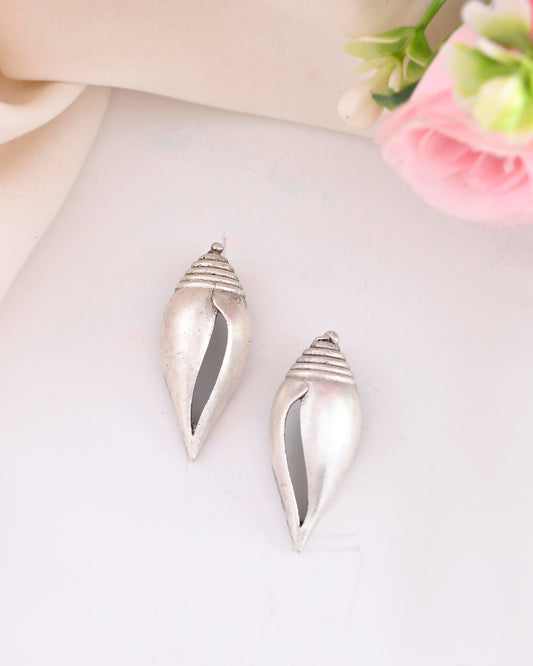 VOJ Silver Plted Classic Shankh Shape Earrings - Swadesiicart