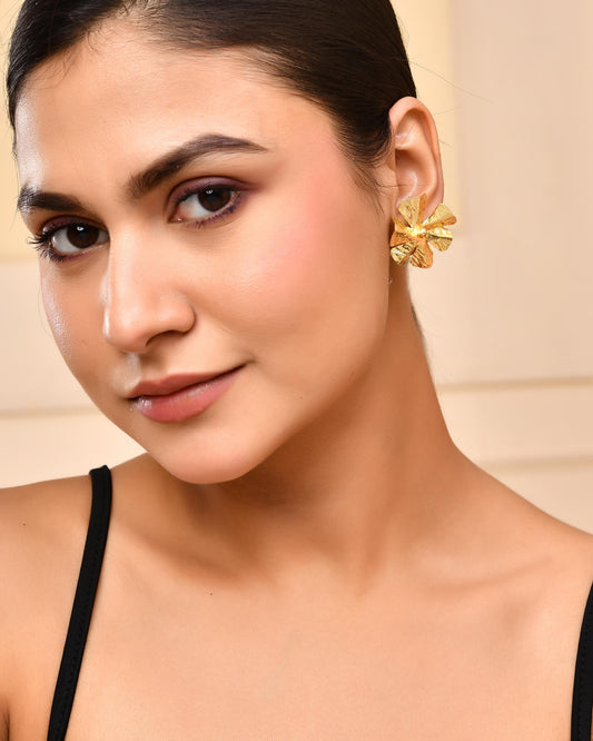 VOJ Gold-Toned Floral Studs Earrings