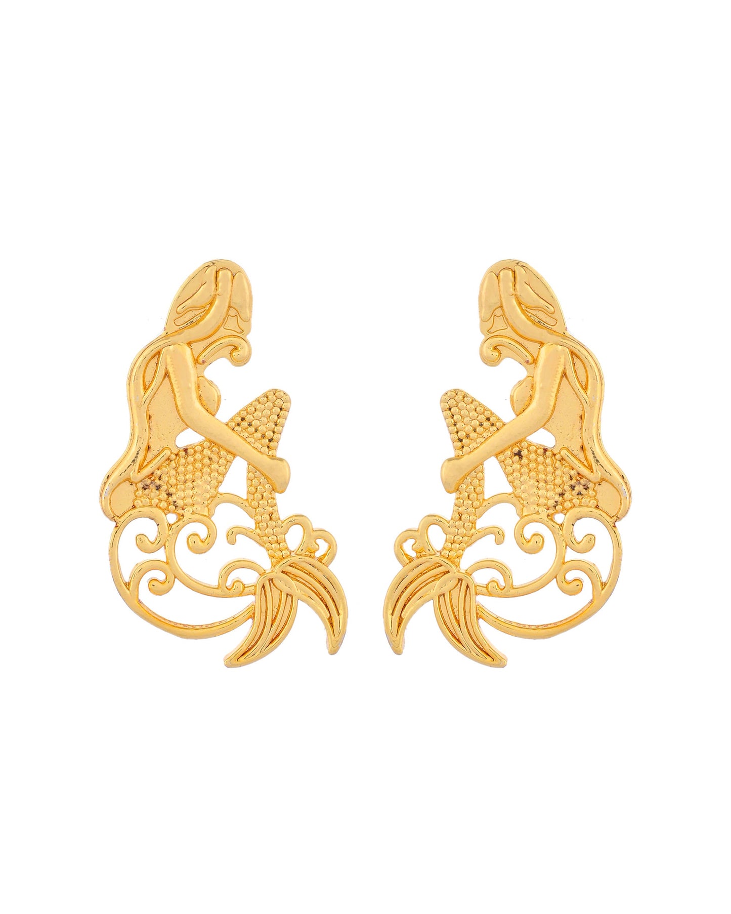 VOJ Gold-Toned Marmaid Shape Anti Tarnish Earrings - Swadesiicart