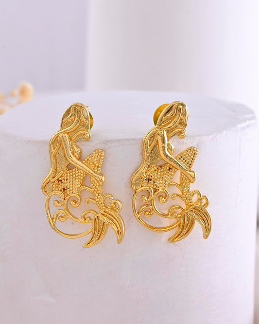 VOJ Gold-Toned Marmaid Shape Anti Tarnish Earrings - Swadesiicart