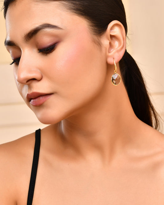 VOJ Gold-Polished Classic Stone Studded Drop Earrings