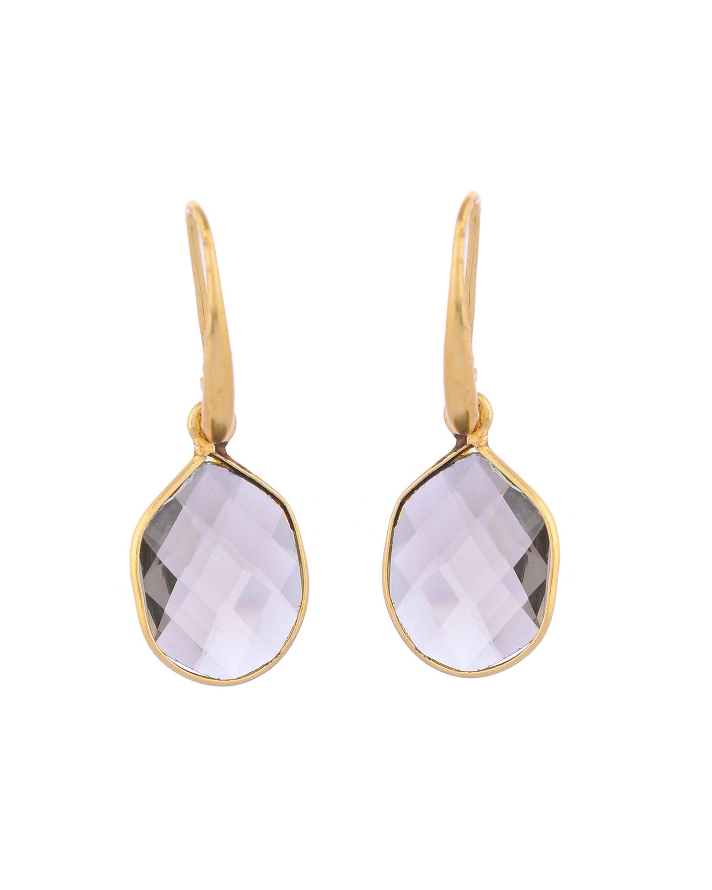 VOJ Gold-Polished Classic Stone Studded Drop Earrings - Swadesiicart