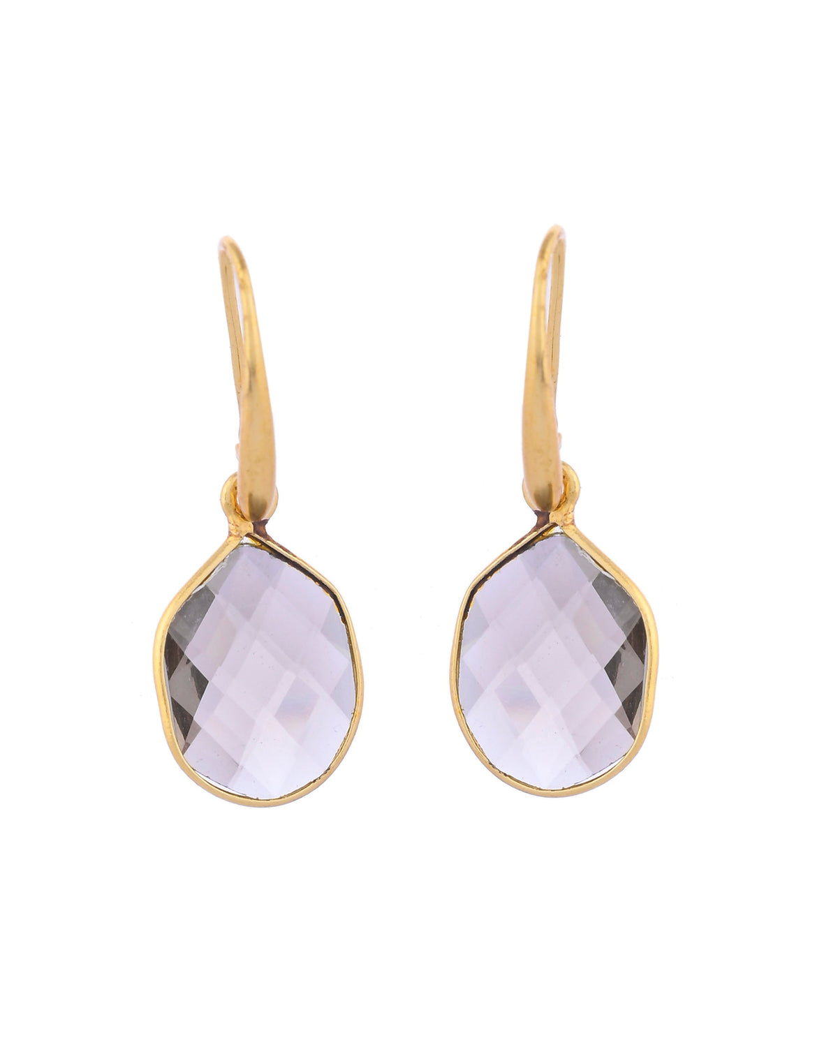 VOJ Gold-Polished Classic Stone Studded Drop Earrings