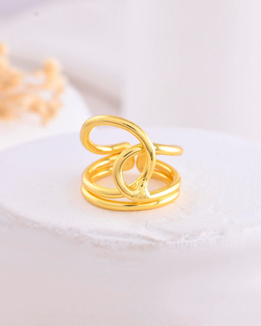 VOJ Gold-Polished Designer Anti Tarnish Finger Ring