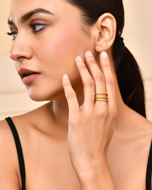VOJ Gold-Polished Antitarnish Muti Layer Finger Ring