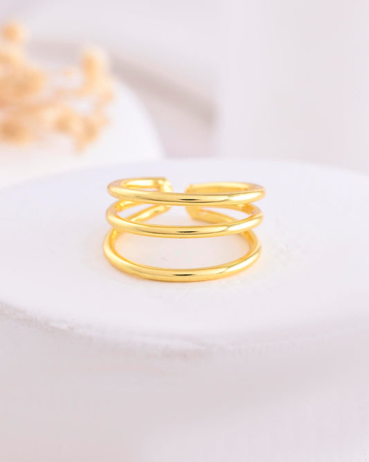 VOJ Gold-Polished Antitarnish Muti Layer Finger Ring
