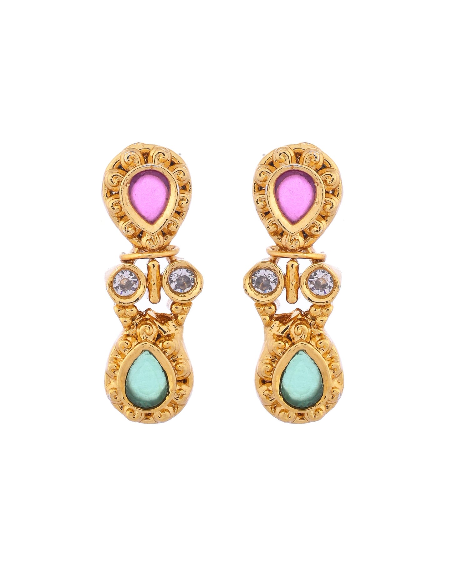 VOJ Gold Toned AD Stone Studded Classic Jewellery Set - Swadesiicart