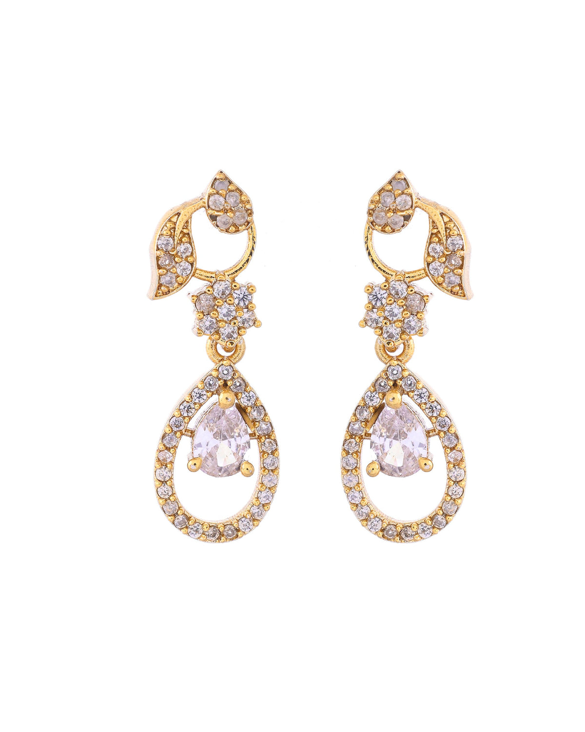 VOJ Gold-Polished Floral Shaped AD Studded Elgent Jewellery Set