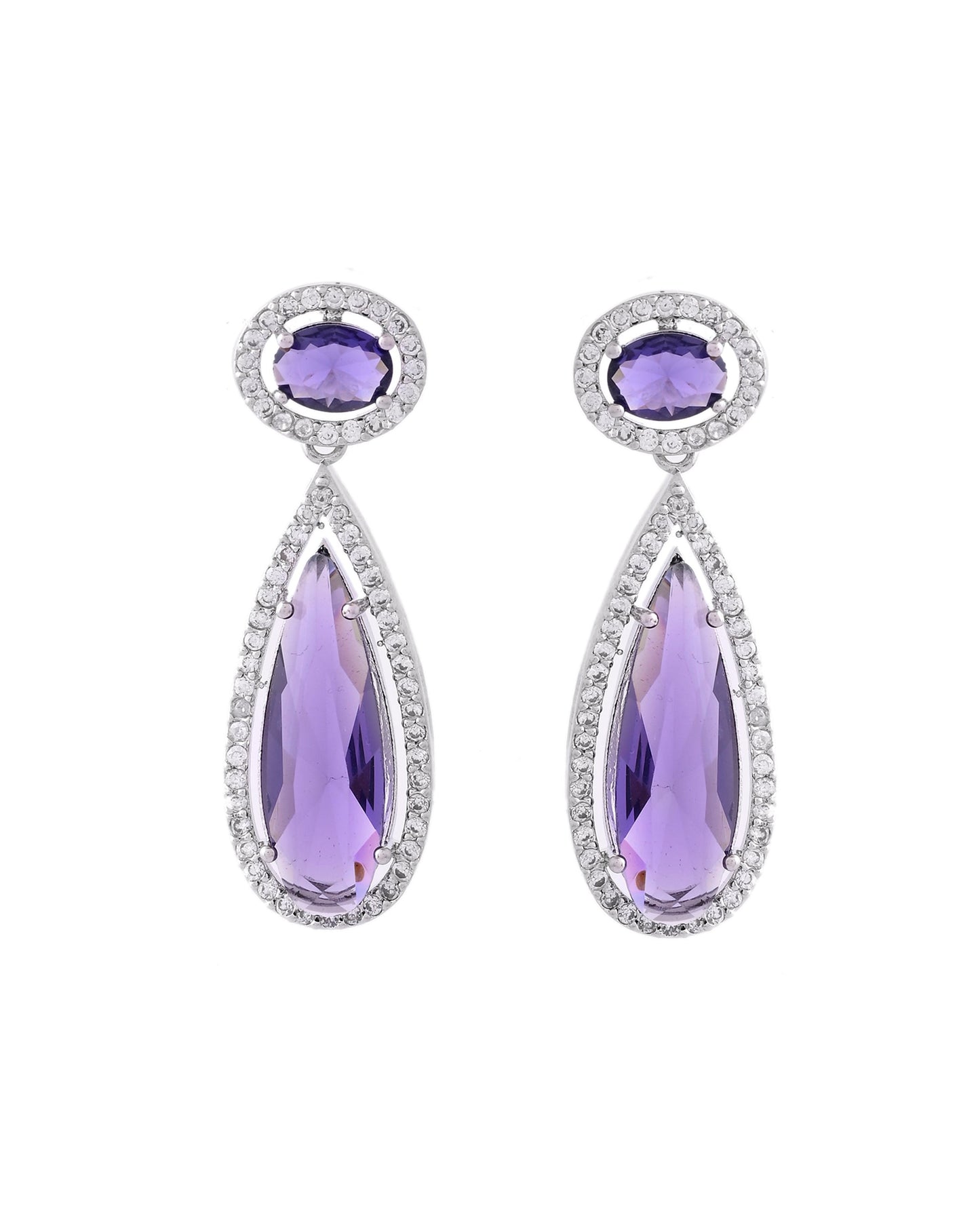 VOJ Silver Plated Purple AD & Cubic Zirconia Studded Necklace Set - Swadesiicart