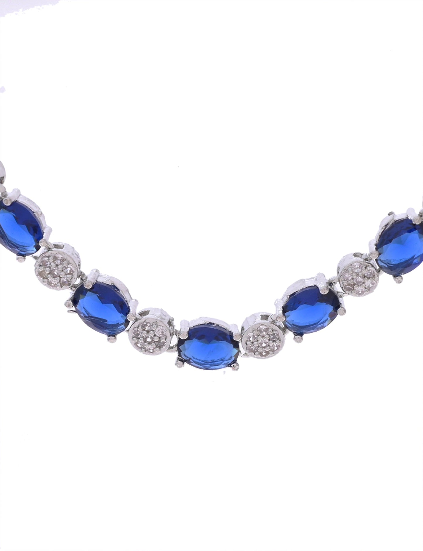 VOJ Silver Plated Blue Stone Studded Necklace Set With Ring And bracelet - Swadesiicart