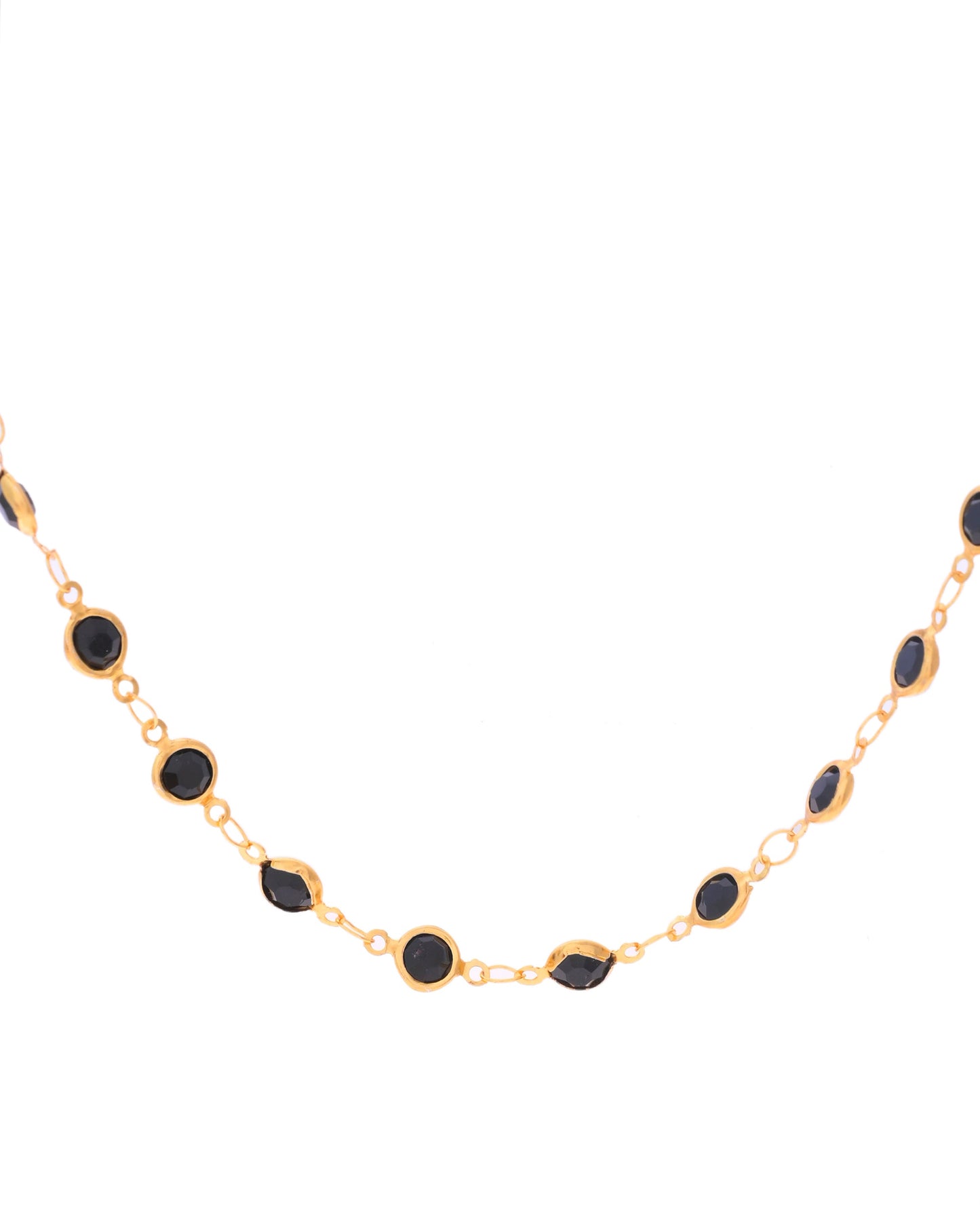 VOJ Gold-Polished Black Stone Studded Women Chain - Swadesiicart