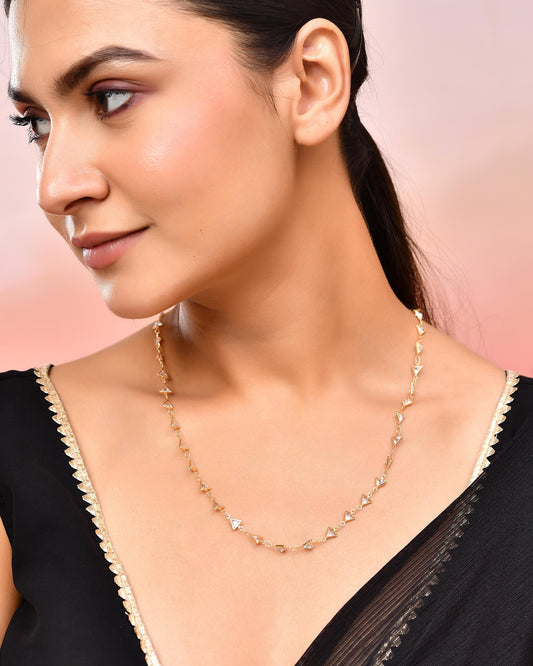 VOJ Women Gold-Polished Triangular Stone Studded Chain | Swadesiicart
