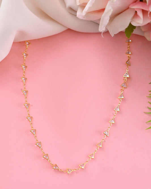 VOJ Women Gold-Polished Triangular Stone Studded Chain