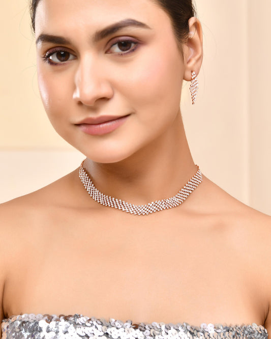 VOJ Rose Gold-Polished Stone Studded Jewellery Set - Swadesiicart
