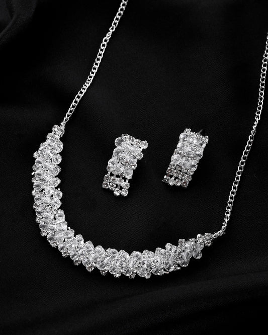 VOJ Silver Plated Stone Studded Necklace Set