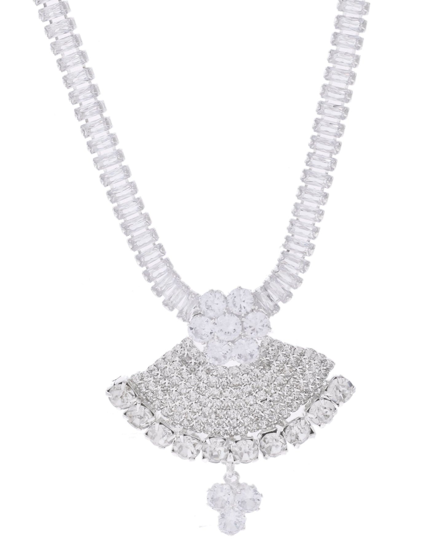 VOJ Silver Plated CZ Stone Studded Designer Jewellery Set - Swadesiicart