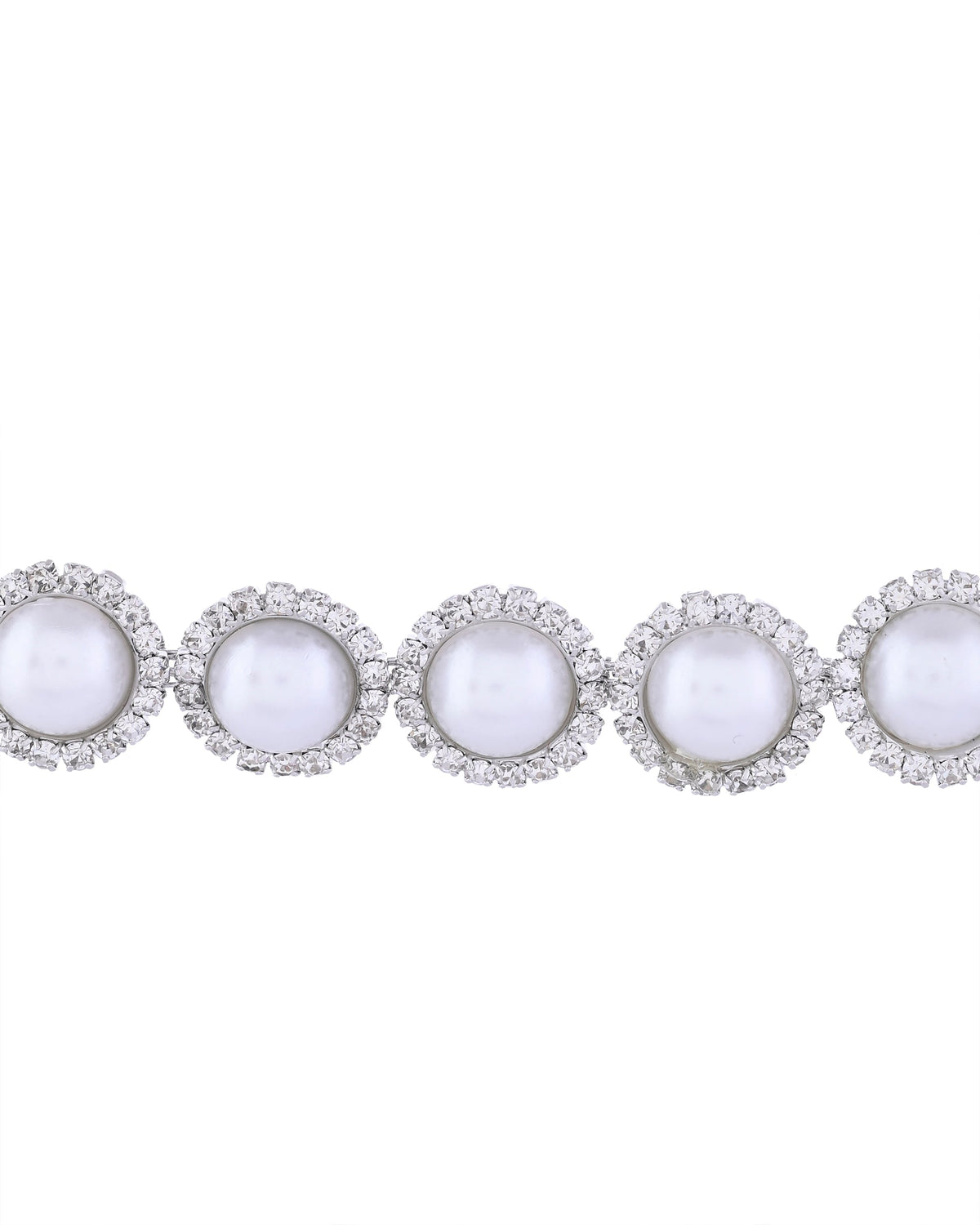 VOJ Silver Plated White Pearl And CZ Stone Choker Set