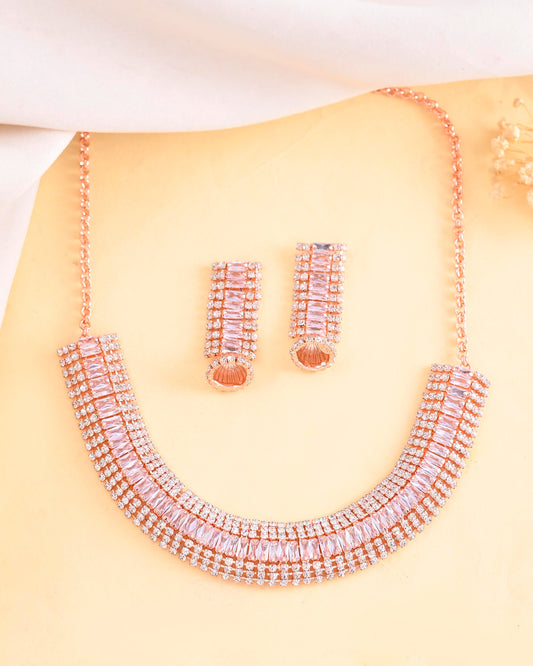 VOJ Rose Gold-Polished Artificial Stones Studded Choker Jewellery Set - Swadesiicart