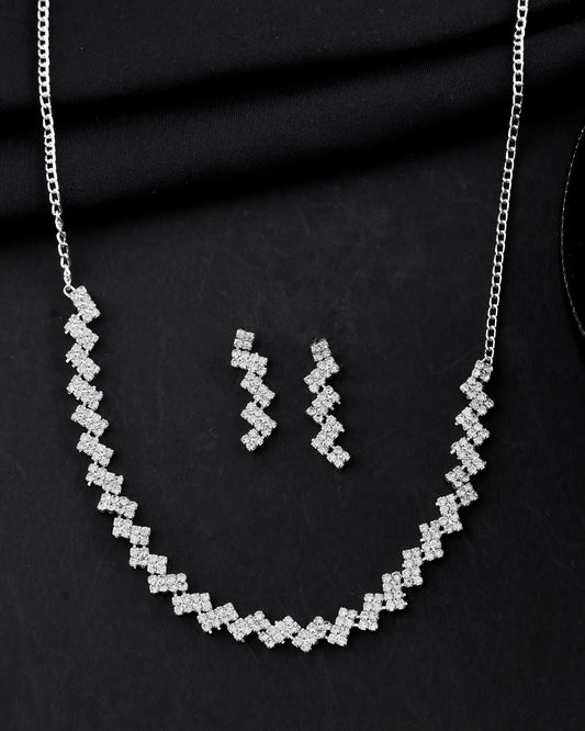 VOJ Silver Plated Stones Studded minimal Designed Jewellery Set