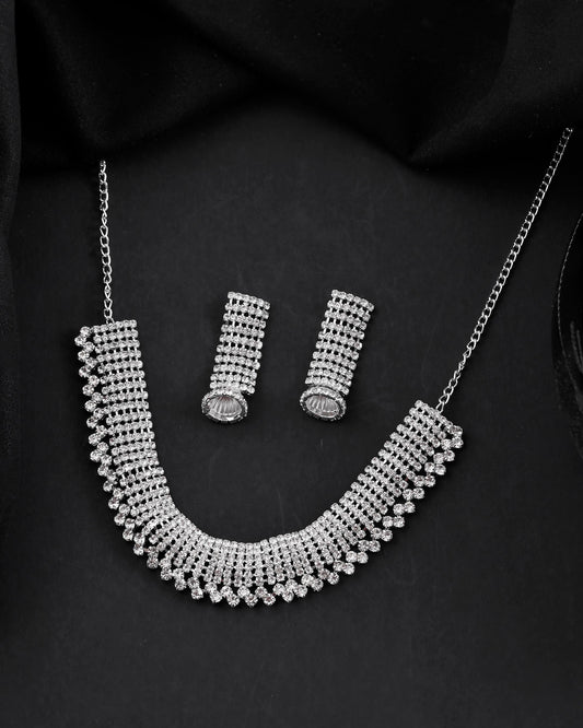 VOJ Silver-Plated Artificial Stones Studded Choker Jewellery Set