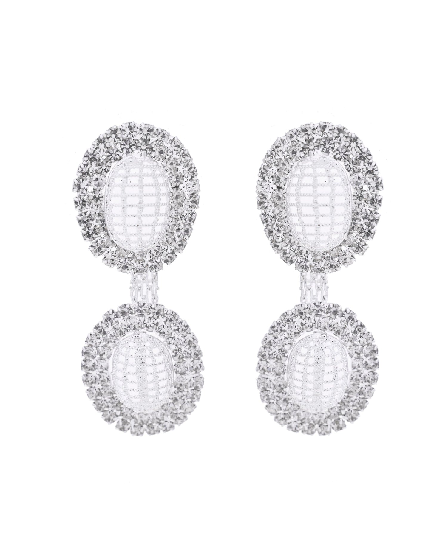 VOJ Silver-Plated Stones Studded Oval Shaped Jewellery Set - Swadesiicart