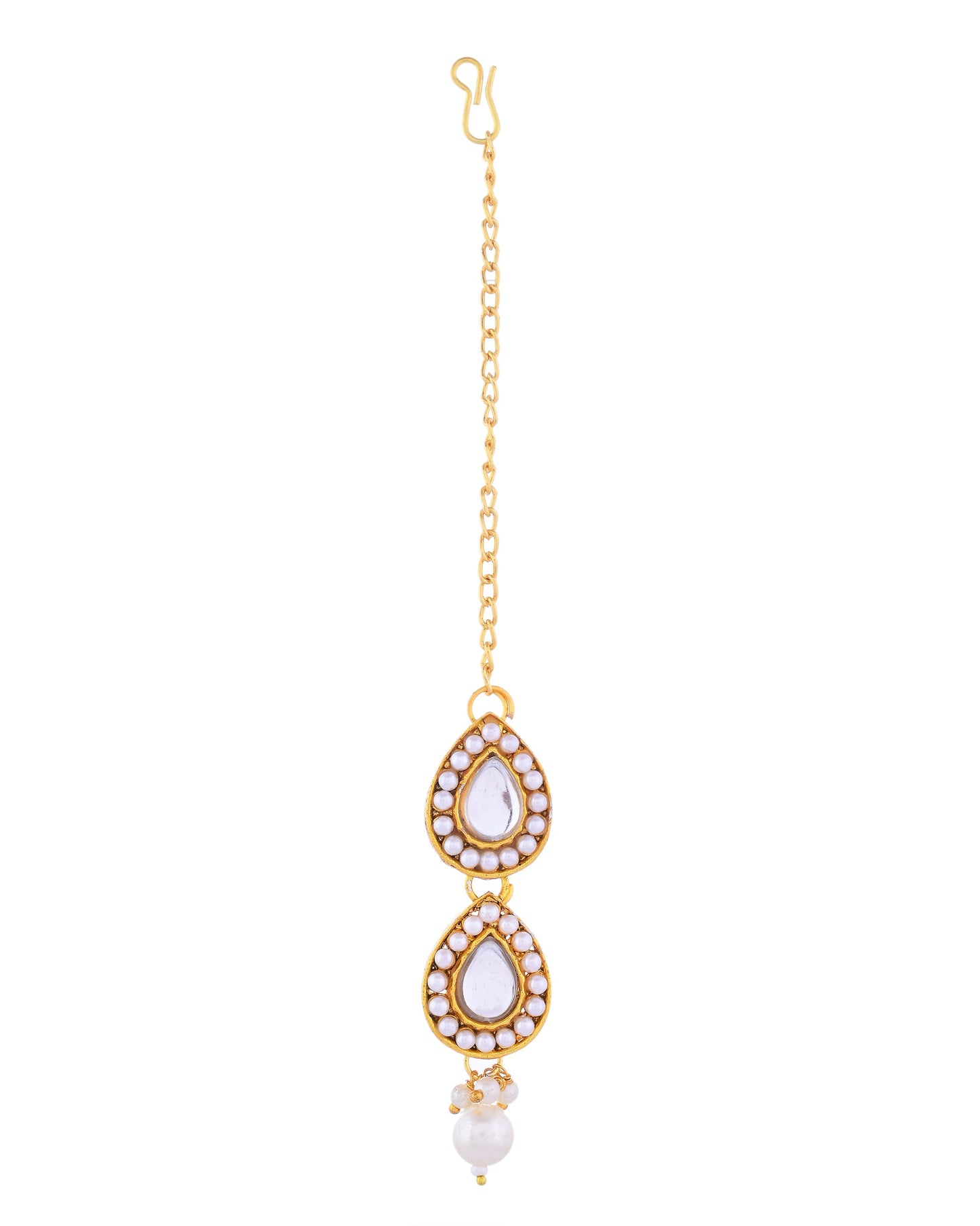 VOJ Gold-Polished Kundan Stones Studded Jewellery Set With Maang Tikka - Swadesiicart