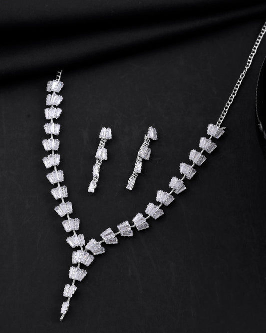 VOJ Silver Plated Artifical Stone Studded Necklace Set
