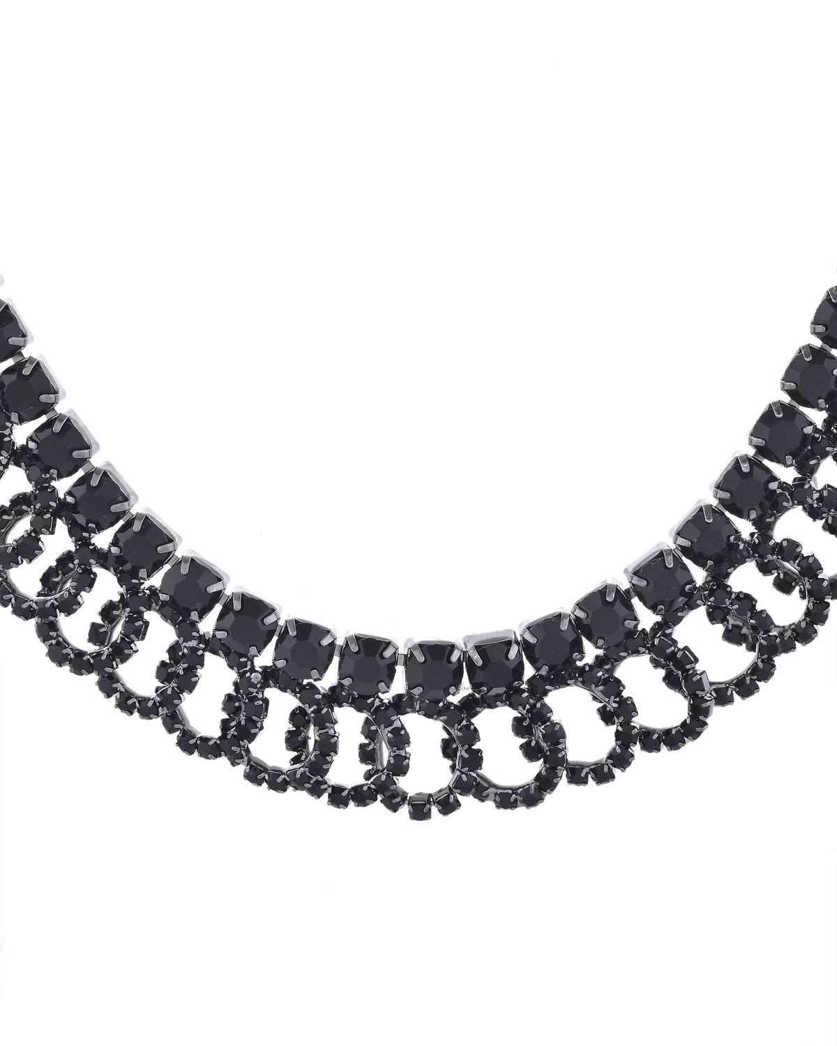 VOJ Black Circular Stone Studded Jewellery Set