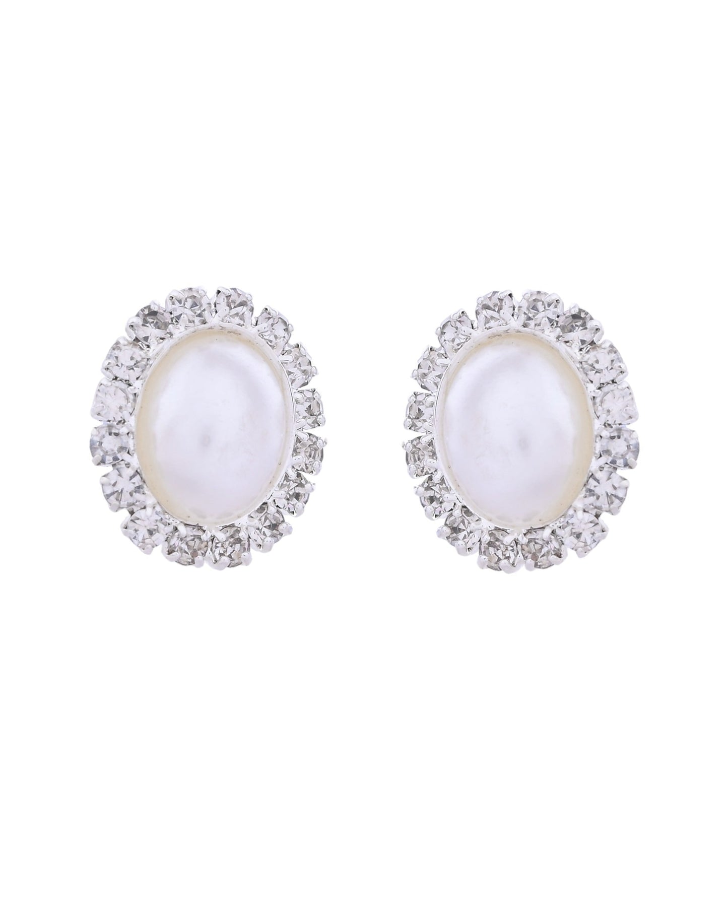 VOJ Silver Plated Pearl and Stones Studded Oval Shaped Jewellery Set - Swadesiicart