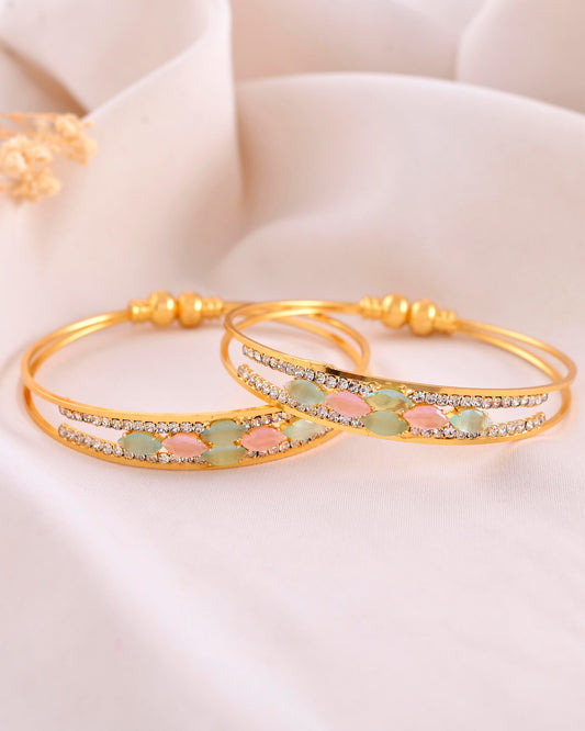 VOJ Set of 2 Gold-Polished Multi Colour Stones Bangles - Swadesiicart