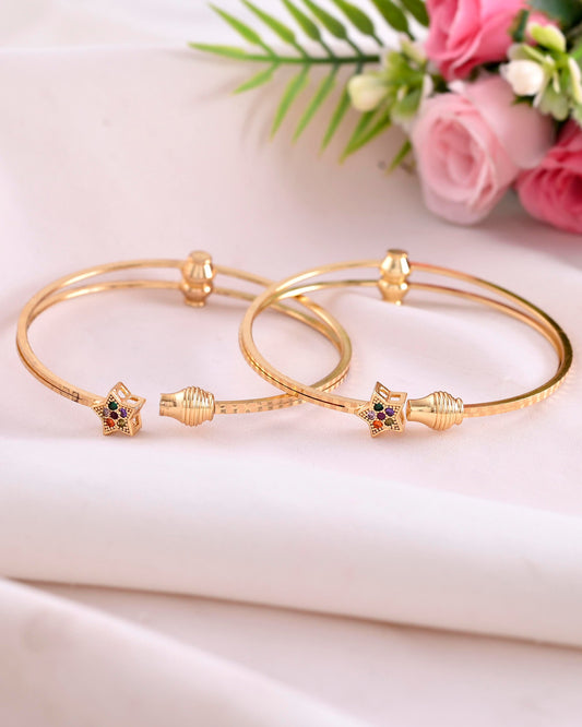 VOJ Set of 2 Gold-Polished Multi Colour Stone Studded Star Shaped Bangles - Swadesiicart