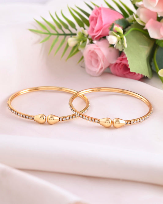 VOJ Set of 2 Gold-Polished AD Stones Studded Minimal Bangles - Swadesiicart