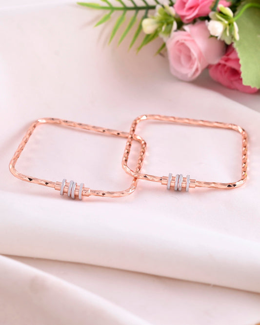 VOJ Set of 2 Rose Gold-Polished Square Shaped Bangles - Swadesiicart