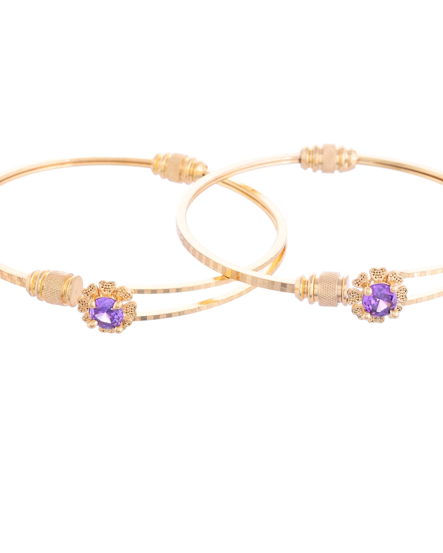 VOJ Set of 2 Gold-Polished Purple Stone Studded Bangles - Swadesiicart