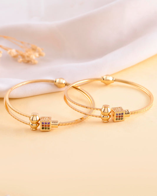 VOJ Set of 2 Gold-Polished Mutli Colour Stones Studded Square Shaped Bangles - Swadesiicart